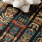 先住民アメリカントーテムポールアンドフェザーデザイン ラッピングペーパーシート