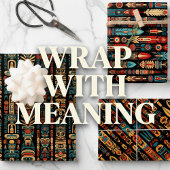 先住民アメリカントーテムポールアンドフェザーデザイン ラッピングペーパーシート