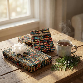 先住民アメリカントーテムポールアンドフェザーデザイン ラッピングペーパーシート