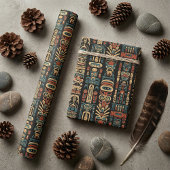 先住民アメリカントーテムポールアンドフェザーデザイン ラッピングペーパー