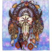 先住民アメリカンドリームキャッチャー部族バッファロースカル シャワーカーテン (正面)