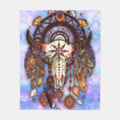 先住民アメリカンドリームキャッチャー部族バッファロースカル フリースブランケット (正面)