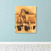 先住民アメリカンバッファローギャラリー包まれたプリント キャンバスプリント (インサイチュ (ウッドフロア))