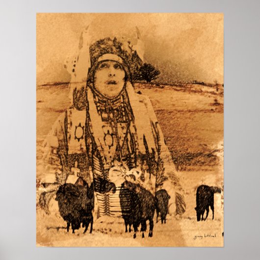 先住民アメリカンバッファロープリント ポスター (正面)