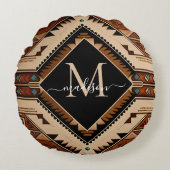 先住民アメリカンパターンインディアンカルチャーボホスタイル ラウンドクッション (正面)