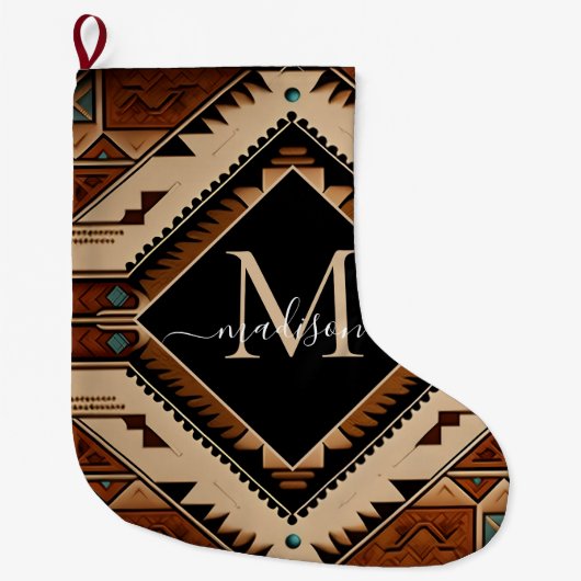 先住民アメリカンパターンインディアンカルチャーボホスタイル ラージクリスマスストッキング (正面)