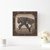 先住民アメリカンピント戦争馬セピア スクエア壁時計 (ホーム)