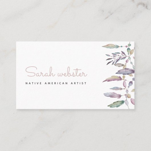 先住民アメリカンフェザーウォーターシンプルカラーエレガント 名刺 (正面)