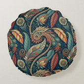 先住民アメリカンフェザースワールテラコッタティール(緑がかった色) ラウンドクッション (裏面)