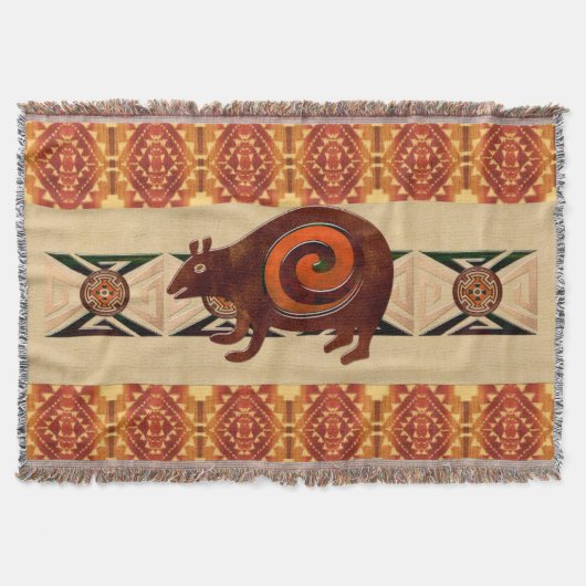 先住民アメリカンフォークアートレッドベア スローブランケット (正面)