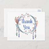 先住民アメリカンブルートライバルフェザーボーホサンキュー ポストカード (正面/裏面)