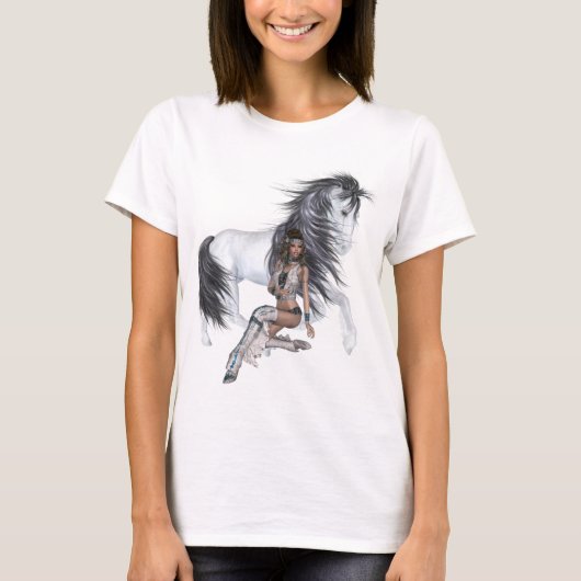 先住民アメリカンプリンセスとスタリオンシャツ Tシャツ (正面)