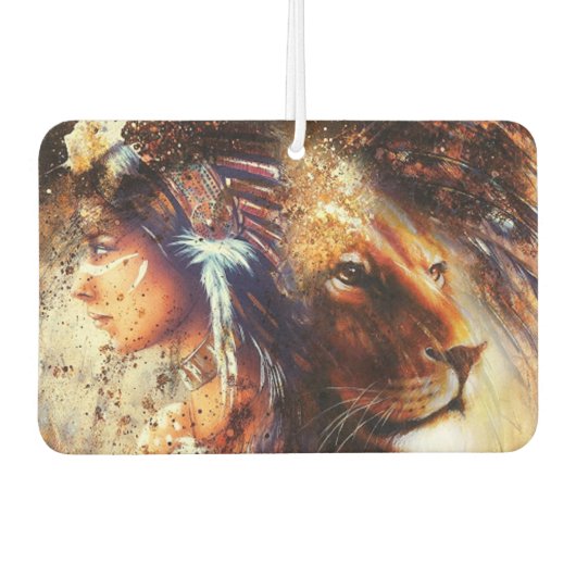 先住民アメリカンプリンセスとライオン カーエアーフレッシュナー (正面)