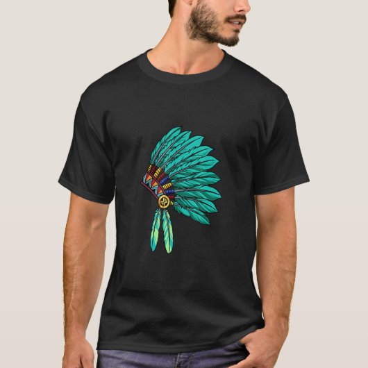 先住民アメリカンヘアドレスインディアンプライド Tシャツ (正面)