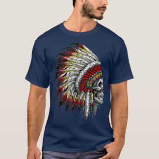 先住民アメリカンヘアドレススカル Tシャツ