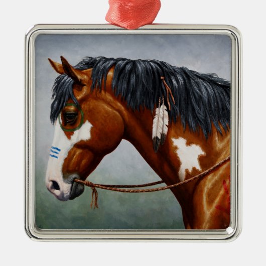 先住民アメリカンベイピントウォーホース メタルオーナメント (正面)