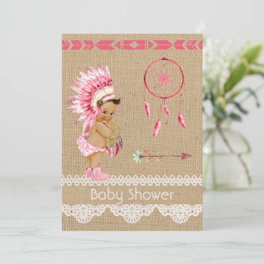 先住民アメリカンベビーガールベビーシャワー招待状 招待状 (スタンド正面)