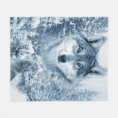 先住民アメリカンホワイトウルフ フリースブランケット (正面(横))