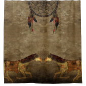 先住民アメリカンホース&ドリームキャッチャー シャワーカーテン (正面)