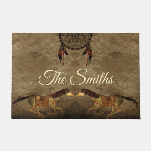 先住民アメリカンホース&ドリームキャッチャー ドアマット (正面)