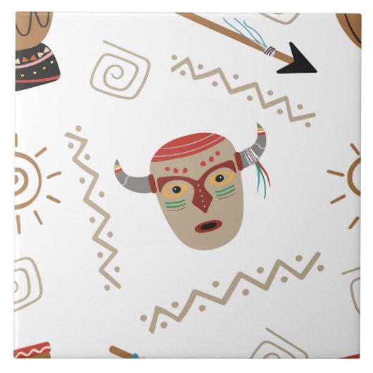 先住民アメリカンマスクホワイト タイル (正面)