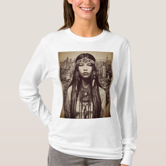 先住民アメリカンラインワークTシャツデザイン Tシャツ (正面)