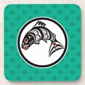 先住民アメリカンレッドアートグラフィックベクターサーモン コースター (正面)