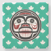 先住民アメリカンレッドブラックアートウィーピングスカル ストーンコースター (正面)