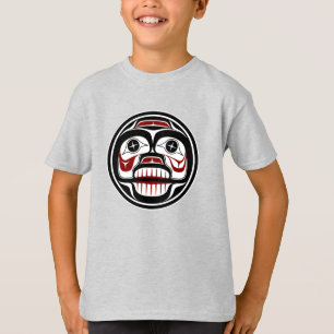 先住民アメリカンレッドブラックアートウィーピングスカル Tシャツ