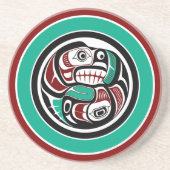 先住民アメリカンレッドブラックアートオッターサーモン コースター (正面)