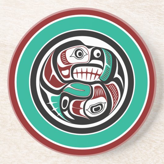 先住民アメリカンレッドブラックアートオッターサーモン コースター (正面)