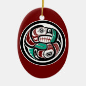 先住民アメリカンレッドブラックアートオッターサーモン セラミックオーナメント (正面)