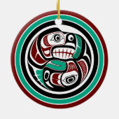 先住民アメリカンレッドブラックアートオッターサーモン セラミックオーナメント (裏面)
