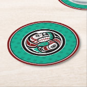 先住民アメリカンレッドブラックアートオッターサーモン ラウンドペーパーコースター (アングル)