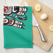 先住民アメリカンレッドブラックカイガニサンダーバード キッチンタオル (四つ折り)