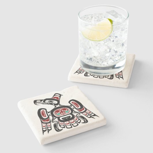 先住民アメリカンレッドブラックカイガニサンダーバード ストーンコースター (横)