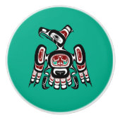 先住民アメリカンレッドブラックカイガニサンダーバード セラミックノブ (正面)