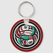 先住民アメリカンレッドブラックグラフィックオッターサーモン キーホルダー (正面)