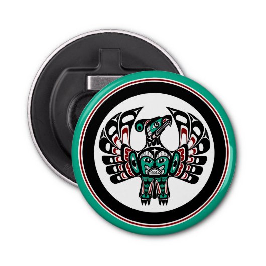 先住民アメリカンレッドブラックグラフィックサンダーバード 栓抜き (正面)