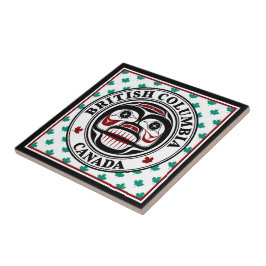 先住民アメリカンレッドブラックグリーンアートウィーピングスカル タイル