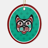 先住民アメリカンレッドブラックグリーンハイダアート子猫 セラミックオーナメント (左)