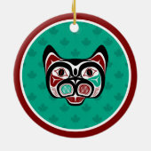 先住民アメリカンレッドブラックグリーンハイダアート子猫 セラミックオーナメント (裏面)
