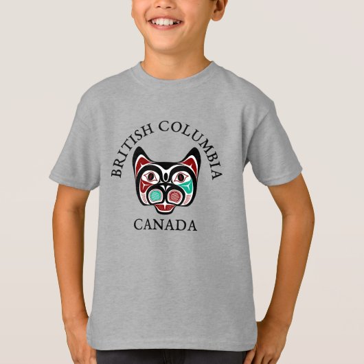 先住民アメリカンレッドブラックグリーンハイダアート子猫 Tシャツ (正面)