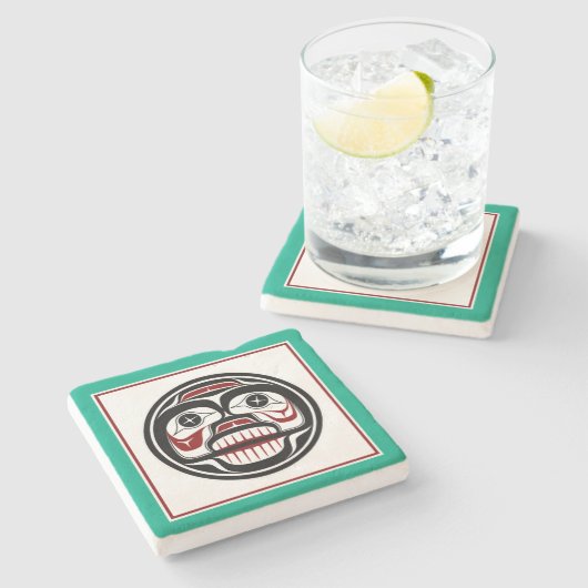 先住民アメリカンレッドブラックハイダアートウィーピングスカル ストーンコースター (横)