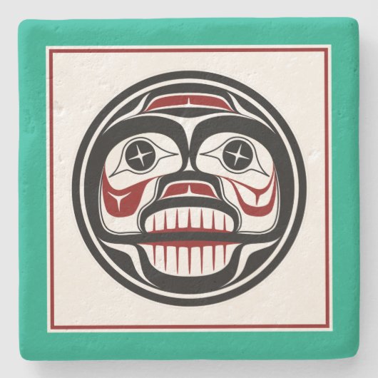 先住民アメリカンレッドブラックハイダアートウィーピングスカル ストーンコースター (正面)