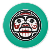 先住民アメリカンレッドブラックハイダアートウィーピングスカル セラミックノブ (正面)