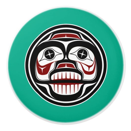 先住民アメリカンレッドブラックハイダアートウィーピングスカル セラミックノブ (正面)