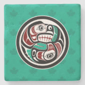 先住民アメリカンレッドブラックハイダアートオッターサーモン ストーンコースター (正面)