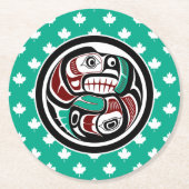 先住民アメリカンレッドブラックハイダアートオッターサーモン ラウンドペーパーコースター (正面)