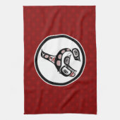 先住民アメリカンレッドブラックハイダアートキラークジラ キッチンタオル (縦)